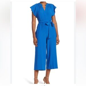 Calvin Klein Royal Blue Tie-Waist Wide-Leg Jumpsuit womens 4